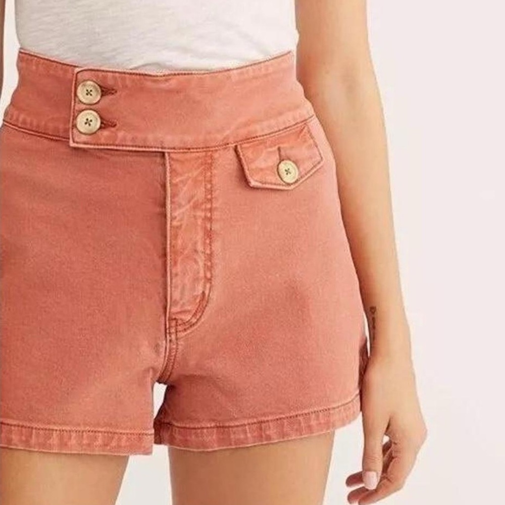 We The Free High-Waisted Coral Button Shorts